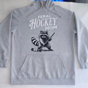 Port & Company Women’s 2XL Gray Feral Hockey Mom Graphic Hoodie Sweatshirt